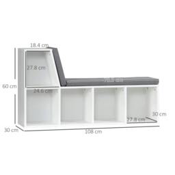 Rackhams Bookcase Storage Shelf with Cushioned Reading Seat, Bookshelf Storage Cabinet for Study Living Room, White - thumbnail 3