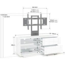 "Rackhams Gallus Gloss White with 2- Drawers and 3-Sheves 32""-55"" LED/LCD/Plasma Cabinet TV Stand with Mounting Arm" - thumbnail 5