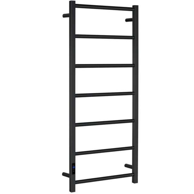 Rackhams Matt Black Stainless Steel Electric Heated Towel Warmer (W)500mm x (H)1212mm Wall Mounted Kitchen Bathroom Clothes Hanger - image 1