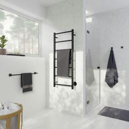 Rackhams Matt Black Stainless Steel Electric Heated Towel Warmer (W)500mm x (H)1212mm Wall Mounted Kitchen Bathroom Clothes Hanger - thumbnail 2