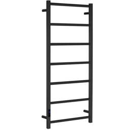 Rackhams Matt Black Stainless Steel Electric Heated Towel Warmer (W)500mm x (H)1212mm Wall Mounted Kitchen Bathroom Clothes Hanger - thumbnail 1