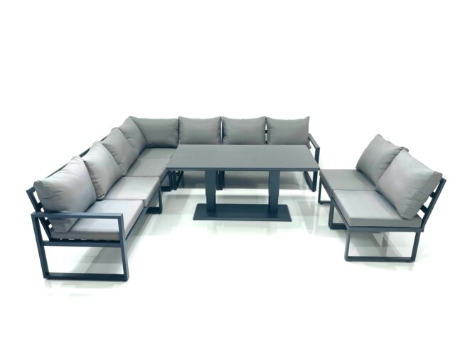 Rackhams 9 Seater Outdoor Aluminum Garden Furniture Set Corner Sofa Rising Lifting Dining Table Sets Dark Grey