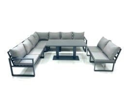 Rackhams 9 Seater Outdoor Aluminum Garden Furniture Set Corner Sofa Rising Lifting Dining Table Sets Dark Grey - thumbnail 1