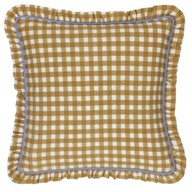 Rackhams Maude Reversible Gingham Cushion Cover - Gold - 45cm x 45cm - Gold - 100% Cotton - image 1
