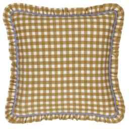 Rackhams Maude Reversible Gingham Cushion Cover - Gold - 45cm x 45cm - Gold - 100% Cotton
