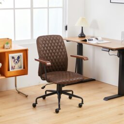 Rackhams Office Chair, PU Leather Suede, Adjustable Height, Wheels, 360° Swivel, Heavy Duty Base, 150kg Load - Brown - Brown - Armchair