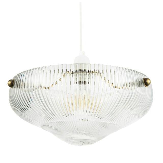 Rackhams Modern Transparent Mini Line Ribbed Glass Pendant Bowl Lamp Shade - image 1