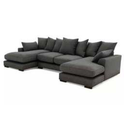 Rackhams Linea Plush Velvet U Shape Double Ended Sofa With Wide Footstool - Grey