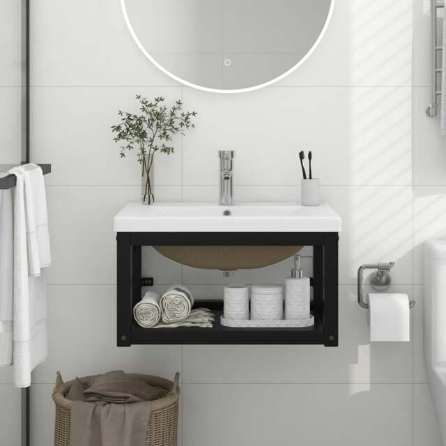 Rackhams Bathroom Washbasin Frame with Built-in Basin Black Iron