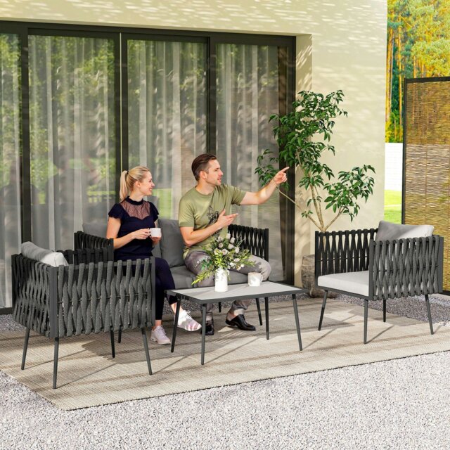 Rackhams 4 Piece Garden Furniture Set with Cushions for Patio, Light Grey - image 1