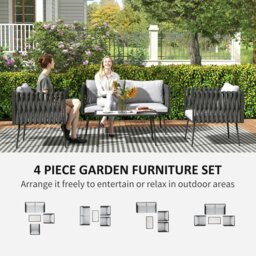 Rackhams 4 Piece Garden Furniture Set with Cushions for Patio, Light Grey - thumbnail 4