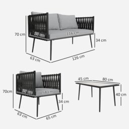 Rackhams 4 Piece Garden Furniture Set with Cushions for Patio, Light Grey - thumbnail 6