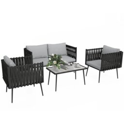 Rackhams 4 Piece Garden Furniture Set with Cushions for Patio, Light Grey - thumbnail 3