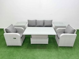 Rackhams PE Rattan Garden Furniture Set Reclining Chair Sofa Lounge Sofa Set Adjustable Lifting Dining or Coffee Table 2 Side Table Light Grey - thumbnail 2