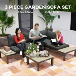 Rackhams 3pcs Garden Sectional Sofa Side Table Furniture Set w/ Cushion - Dark Grey - Aluminium, Polyester Fabric - 164cmx74cmx69cm - thumbnail 4