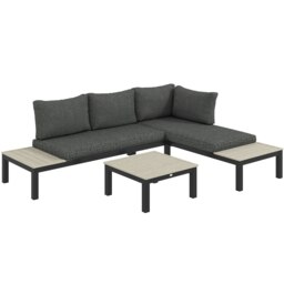 Rackhams 3pcs Garden Sectional Sofa Side Table Furniture Set w/ Cushion - Dark Grey - Aluminium, Polyester Fabric - 164cmx74cmx69cm - thumbnail 3
