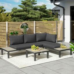 Rackhams 3pcs Garden Sectional Sofa Side Table Furniture Set w/ Cushion - Dark Grey - Aluminium, Polyester Fabric - 164cmx74cmx69cm - thumbnail 1