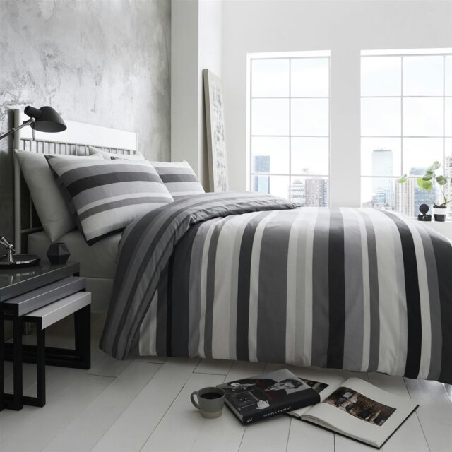 Rackhams Simply Stripes Duvet Cover Set Bedding - Charcoal - Single