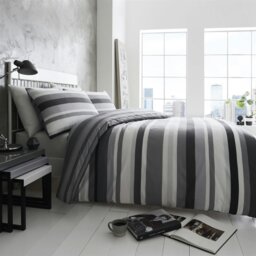 Rackhams Simply Stripes Duvet Cover Set Bedding - Charcoal - Single - thumbnail 1