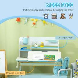 Rackhams Kids Desk and Chair Set, with Storage Shelves, Washable Cover, for Ages 3-12 Years - Blue - thumbnail 6