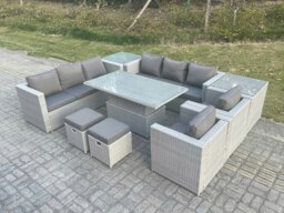 Rackhams Rattan Garden Furniture Set with Adjustable Rising Table, 2 Sofas, 2 Chairs, 2 Side Tables & 2 Stools - 10 Seater- Light Grey - thumbnail 3
