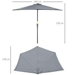 Rackhams 2.7m Metal Frame Garden Furniture Parasol Half Round Umbrella - thumbnail 3