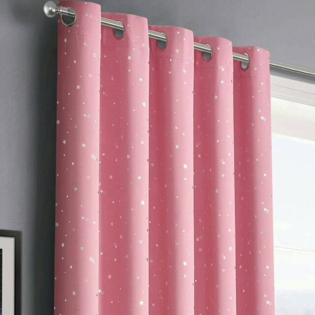 Rackhams Stars Thermal Blackout Ready Made Eyelet Curtains - 117cm x 137cm - Pink - image 1