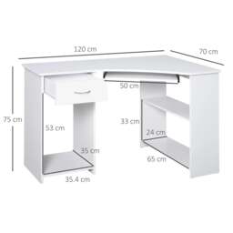 Rackhams L-Shaped Corner Computer Desk w/ 2 Shelves Wide Worktop Keyboard Tray Drawer & CPU Stand Home Office Study Bedroom Furniture White - thumbnail 3