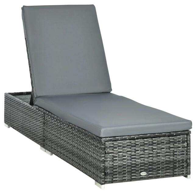Rackhams PE Rattan Sun Lounger, Five-level Adjustable Recliner Bed Chair with Soft Padded Cushion for Patio, Garden, Mixed Grey - image 1