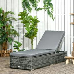 Rackhams PE Rattan Sun Lounger, Five-level Adjustable Recliner Bed Chair with Soft Padded Cushion for Patio, Garden, Mixed Grey - thumbnail 2