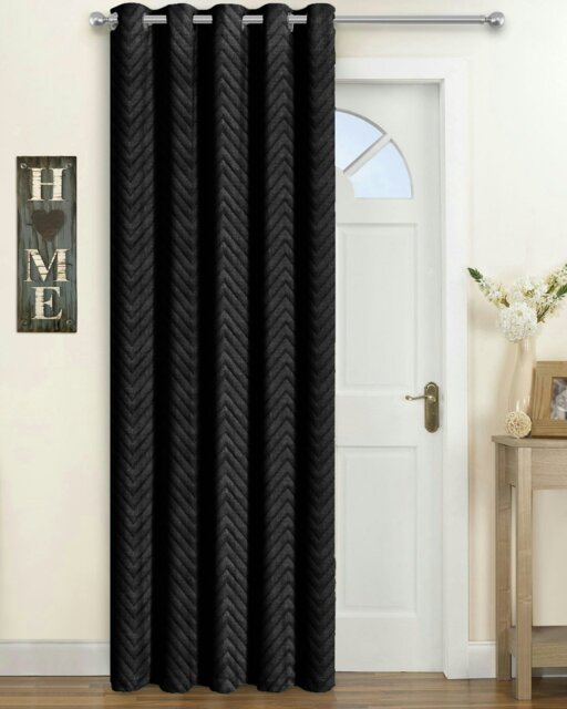 Rackhams Chevron Eyelet Thermal Door Curtain - 117cm x 213cm - Black