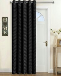 Rackhams Chevron Eyelet Thermal Door Curtain - 117cm x 213cm - Black - thumbnail 1