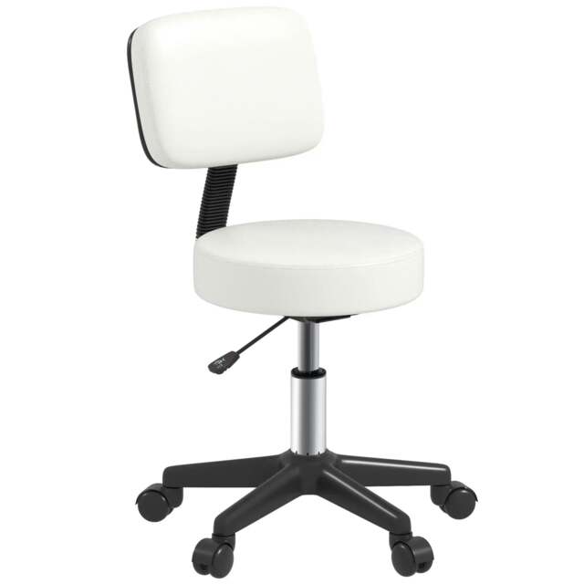 Rackhams Beautician's Swivel Salon Chair w/ Padded Seat Back 5 Wheels Adjustable Height Salon Hairdressers Tattoo Spa Rolling Cushion Professional 48cm White - image 1