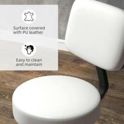 Rackhams Beautician's Swivel Salon Chair w/ Padded Seat Back 5 Wheels Adjustable Height Salon Hairdressers Tattoo Spa Rolling Cushion Professional 48cm White - thumbnail 4