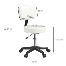 Rackhams Beautician's Swivel Salon Chair w/ Padded Seat Back 5 Wheels Adjustable Height Salon Hairdressers Tattoo Spa Rolling Cushion Professional 48cm White - thumbnail 3