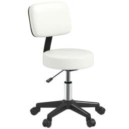 Rackhams Beautician's Swivel Salon Chair w/ Padded Seat Back 5 Wheels Adjustable Height Salon Hairdressers Tattoo Spa Rolling Cushion Professional 48cm White - thumbnail 1