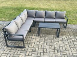 Rackhams Aluminium Patio Outdoor Garden Furniture Lounge Corner Sofa Set with Oblong Coffee Table Dark Grey - thumbnail 1
