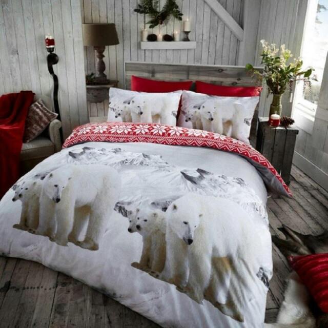 Rackhams Flannelette Duvet Cover and Pillowcase Set - Polar Bear - Double (200cm x 200cm)