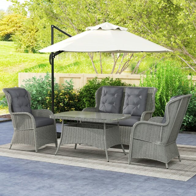 Rackhams 4 PCs Outdoor Rattan Sofa Set Patio Garden Wicker Sofa Set - Light Grey - Aluminium, PE Rattan, Polyester - 125cmx79cmx104cm - image 1