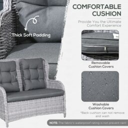 Rackhams 4 PCs Outdoor Rattan Sofa Set Patio Garden Wicker Sofa Set - Light Grey - Aluminium, PE Rattan, Polyester - 125cmx79cmx104cm - thumbnail 5