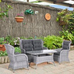 Rackhams 4 PCs Outdoor Rattan Sofa Set Patio Garden Wicker Sofa Set - Light Grey - Aluminium, PE Rattan, Polyester - 125cmx79cmx104cm - thumbnail 2