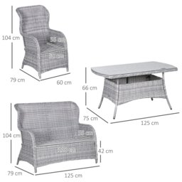 Rackhams 4 PCs Outdoor Rattan Sofa Set Patio Garden Wicker Sofa Set - Light Grey - Aluminium, PE Rattan, Polyester - 125cmx79cmx104cm - thumbnail 6