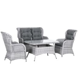 Rackhams 4 PCs Outdoor Rattan Sofa Set Patio Garden Wicker Sofa Set - Light Grey - Aluminium, PE Rattan, Polyester - 125cmx79cmx104cm - thumbnail 3