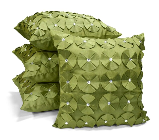 Rackhams 3D Petal Detail With Gem Stud Detail Cushion - 56cm x 56cm - Lime - image 1