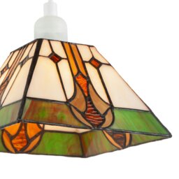 Rackhams Designer Art Deco Tiffany Glass Pendant Light Shade in Green and Amber - thumbnail 3