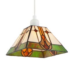 Rackhams Designer Art Deco Tiffany Glass Pendant Light Shade in Green and Amber - thumbnail 2