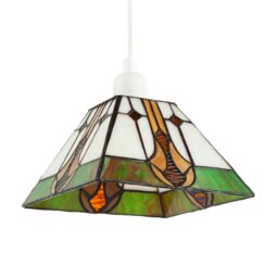 Rackhams Designer Art Deco Tiffany Glass Pendant Light Shade in Green and Amber - thumbnail 1
