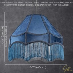 Rackhams Traditional Victorian Empire 40cm Lamp Shade in Navy Midnight Blue with Tassels - thumbnail 5