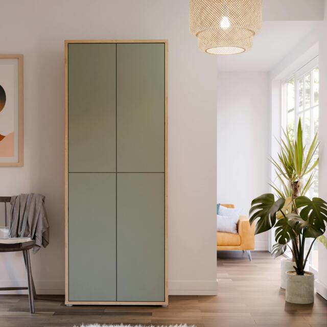 "Rackhams Alice Springs Shoe Cabinet with 4 Doors Push-to-Open in Artisan Oak and Sage Green Doors - Matt - Standard - Artisan Oak & Sage Green " - image 1