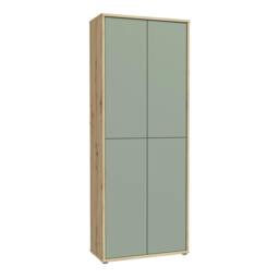 "Rackhams Alice Springs Shoe Cabinet with 4 Doors Push-to-Open in Artisan Oak and Sage Green Doors - Matt - Standard - Artisan Oak & Sage Green " - thumbnail 2